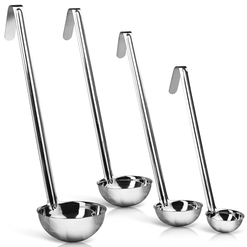 Whysko Soup Ladles Stainless Steel Multipack, 2, 4, 6 & 8 oz Metal Ladle Spoons, Rustproof Heat-Resistant Materials for Cooking and Serving Soups and Sauces, Commercial Grade Kitchen Essentials - size: Multipack (4 Pack)