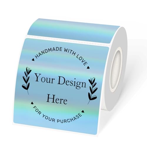 Square Thermal Labels Stickers 3" x 3", Holographic Thermal Stickers Labels, Glitter Self-Adhesive Direct Thermal Label for Small Business- Holographic Blue - color: Holographic Blue, size: 3 X 3 inch