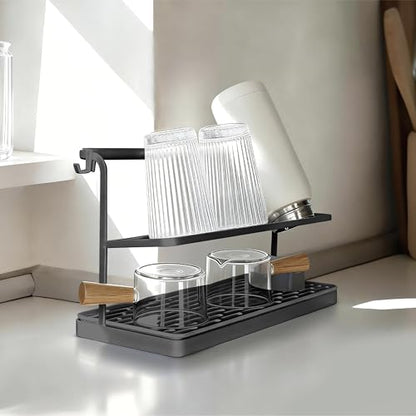 2-Tier Water Bottle Drying Rack for Countertop - Large Carbon Steel Cup Mug Organizer with Removable Drain Tray (Black) - color: Black