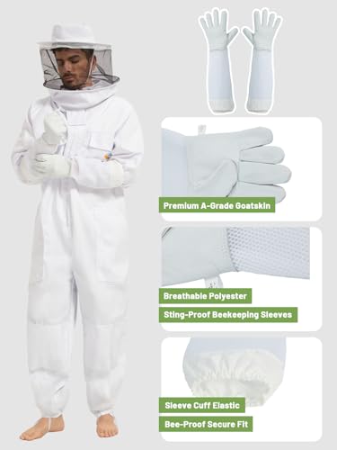 ANDES Pro Bee & Wasp Suit, Sting Proof, 2 Ventilated Veils & Gloves XL | Ideal for Beginner &Professional Beekeepers, Full Body Protection, Heavy Duty Fabric for Backyard & Apiary - size: XL for 5'11" – 6'3"