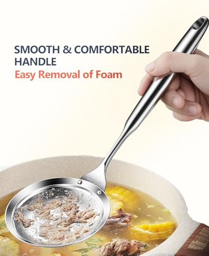 Ugotit Fine Mesh Strainer - Oil Strainer Spoon for Bacon Grease & Soup Skimming, Stainless Steel Fat Skimmer with Heat-Resistant Handle (4.3 Inch) - color: Round Handle 4.3inch