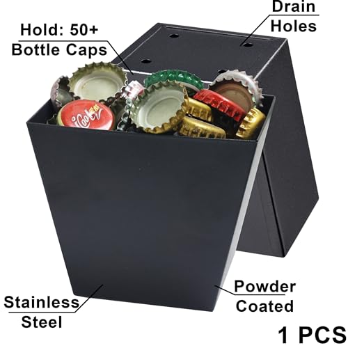 Black Bottle Cap Catcher Wall Mounted Stainless Steel Mountable Beer Top Bucket with Drain Openings for Table Cooler Post - color: Black