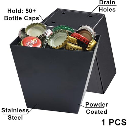 Black Bottle Cap Catcher Wall Mounted Stainless Steel Mountable Beer Top Bucket with Drain Openings for Table Cooler Post - color: Black