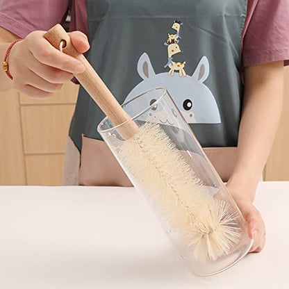 24 inch Extra Long Nylon Brush with 12 inch Bottle Brush, with Wooden Handle, with Lengthened Stainless Steel Pole, for Long Narrow Neck Bottle, Tumbler, Gallon Water Jug, Big Vessels