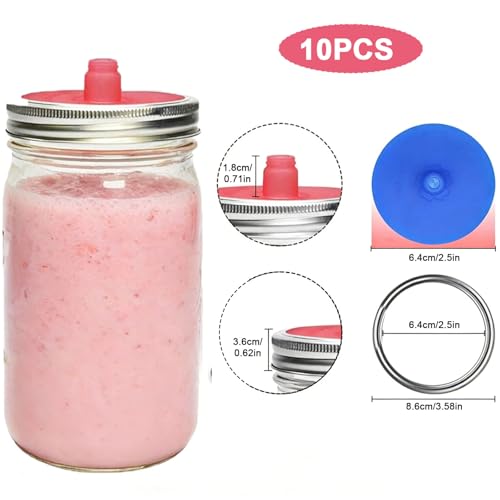 10-Pack fermentation lids - 5 Silicone fermenting lids & 5 Steel Rings, Fits 86mm wide mouth mason jars for for Sauerkraut, Sourdough, Pickles