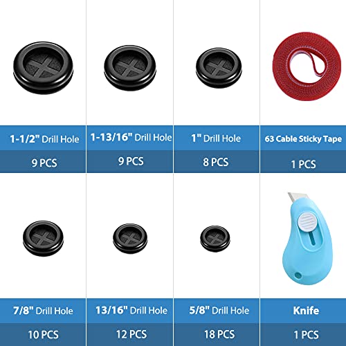 Vrupin 66Pcs Rubber Grommet Assorted Kit, Drill Hole Firewall Hole Plugs Wire Protection, 6 Sizes 1-13/16" 1-1/2" 1" 7/8" 5/8" 3/16" - size: 6 Sizes-Black