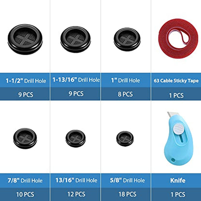 Vrupin 66Pcs Rubber Grommet Assorted Kit, Drill Hole Firewall Hole Plugs Wire Protection, 6 Sizes 1-13/16" 1-1/2" 1" 7/8" 5/8" 3/16" - size: 6 Sizes-Black