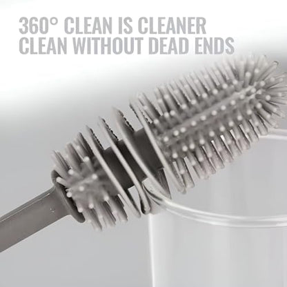 Silicone Bottle Brush & Silicone Straw Cleaner Set – 12.5” Long Handle, Flexible, Odor-Resistant, Dishwasher Safe – for Water Bottles, Baby Bottles, Tumblers & Straws (Grey)