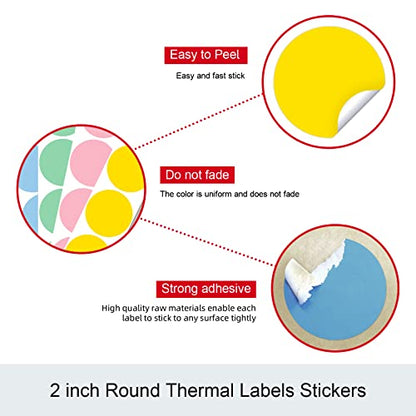 Misofuki 2" 750 Labels White Circle Direct Thermal Stickers Labels Roll Compatible with Zebra, Rollo, MUNBYN, Self-Adhesive Round Direct Thermal Labels - color: C-1-wh