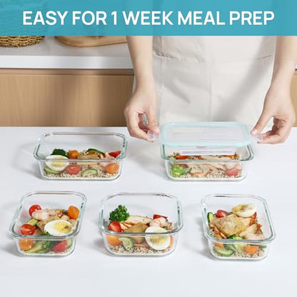 Vtopmart 8 Pack Glass Food Storage Containers with Airtight Lids, Glass Meal Prep Containers, Lunch Office Meal for Microwave, Oven, Freezer and Dishwasher, BPA Free - color: Grey