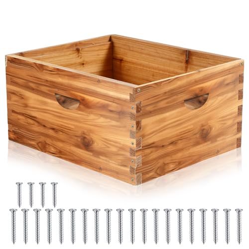 Colingmill 1 Pieces Deep Bee Box for 10 Frame Unassembled Hive Brood Box with Wax Coating,Beekeeping Brood Boxes with Screws,Dipped in Beeswax Bee Hives Boxes Starter Kit,9 5/8 Inch