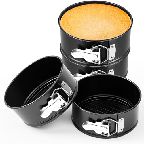 Funnymoom 4 Pcs 6 Inch Non Stick Springform Pan with Removable Bottom Carbon Steel Round Springform Cheesecake Pan with Stainless Steel Spring Buckles for Baking Kitchens Restaurant(Black) - color: Black, size: 6 Inch