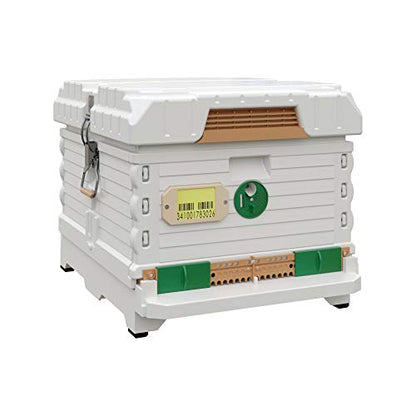 Apimaye Ergo Insulated 10 Frame Bee Hive Set [NO Frames Included] (Single Hive, White Body Green Entrance) - color: White Body Green Entrance