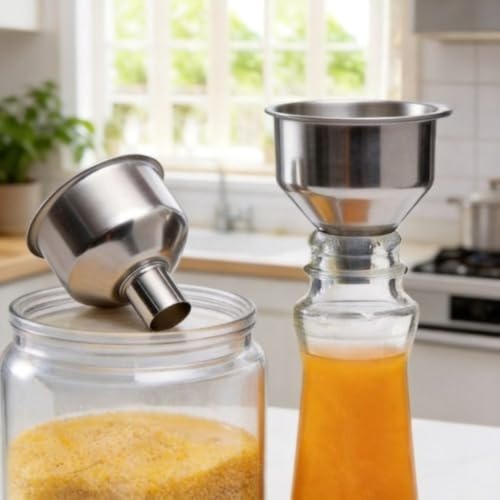 2 Pack Stainless Steel Mini Funnels Small Kitchen Funnel Set Food Grade Metal Funnel for Filling Bottles and Containers - color: silver