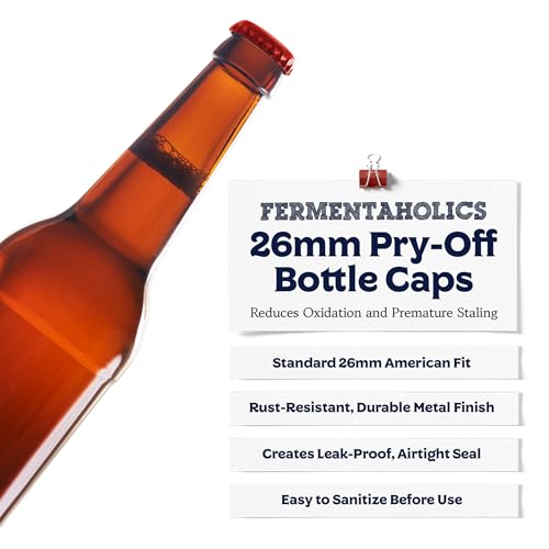 Fermentaholics Red Beer Bottle Caps - 144 Count Oxygen Absorbing Bottle Lids – 26mm Crown Caps for Homebrewing Beer, Cider, Soda, DIY Crafts and more – Fits Standard American Pry-Off Bottles