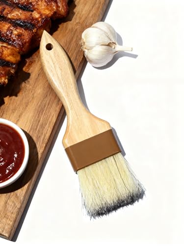 Pastry Basting Brush for Baking and Cooking - Natural Boar Bristle, Wood Handle, Food-Grade & Heat-Resistant, Non-Shedding, Ideal for Butter, Egg Wash, Oil, Sauce, Marinade, BBQ & Glazing - size: 1.5 inch