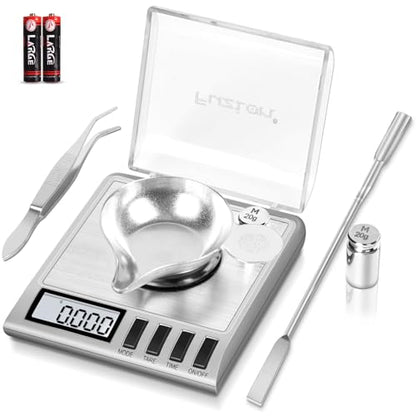 Fuzion Digital Milligram Scale, 50g/0.001g Powder Scale with 6 Accessories | Includes Calibration Weights, Mg Scale for Powder, Supplement, Jewelry, Capsule Filling, Reloading - color: Silver