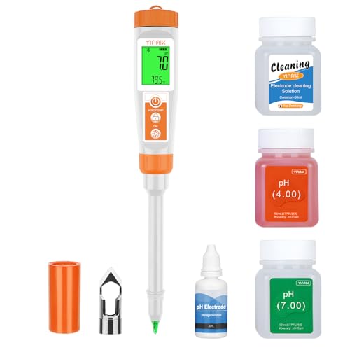 Smart pH Meter for Food - Digital pH Tester with All Accessories | YINMIK Lab pH Meter | pH Thermometer for Food | Professional pH Reader for Hot Sauce, Dough, Cosmetic, Fermentation, Kombucha, Wine
