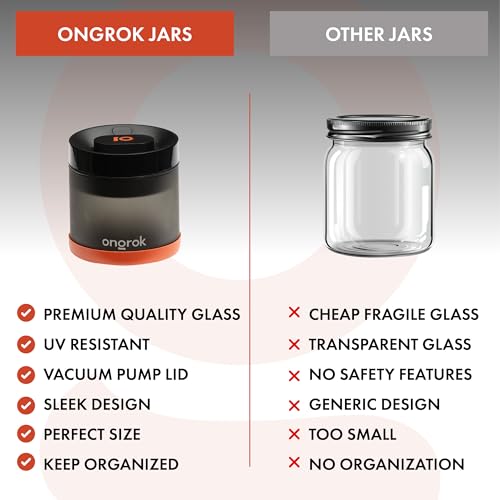 ONGROK Glass Storage Jar with Vacuum Pump Technology, Air Proof Containers to Preserve Smell and Aroma (400ml (1oz)) - size: 400ml (1oz)