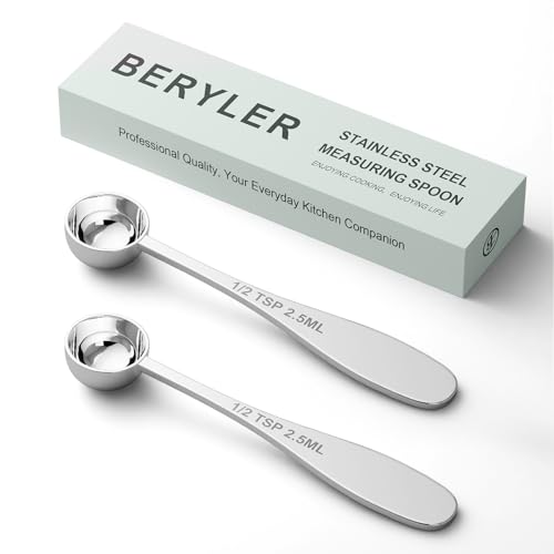 2PCS 1/2tsp(1/6tbsp, 2.5 ml) Single Measuring Spoon, Stainless Steel Individual Teaspoon, Metal Measure Scoop with Gift Box - size: 1/2 tsp | 1/6 tbsp | 2.5 ml | 1/12 oz