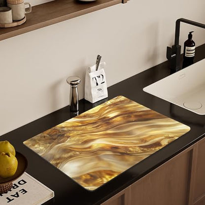Dish Drying Mat for Kitchen Counter Marble Golden Yellow Absorbent Coffee Bar Mat Diatom Ooze Dish Drying Pad for Countertop Tabletop Decoration 19.7" X 15.7" - size: 19.7" x 15.7"