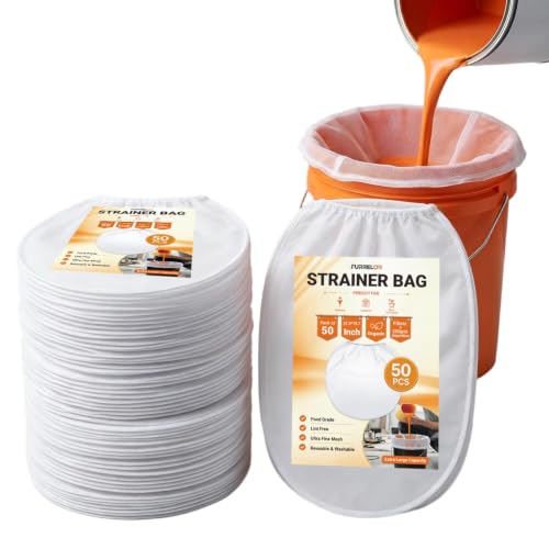 Strainer Bags for 5 Gallon Buckets,50 PCS Filter Bag With Nylon Fine Mesh,Washable & Reusable,Suitable for Paint,Juicing,Tea,Cold Brew Coffee,Honey Filter,Gardening - FURRELOR