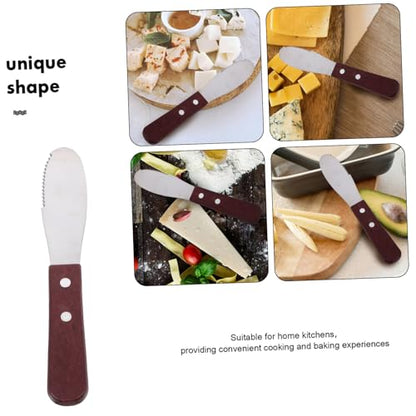 Stainless Steel Cheese Knife with Serrated Edge and Wooden Handle Portable Butter Spreader and Jam Spatula for Baking and Cooking Multi-function Kitchen Tool