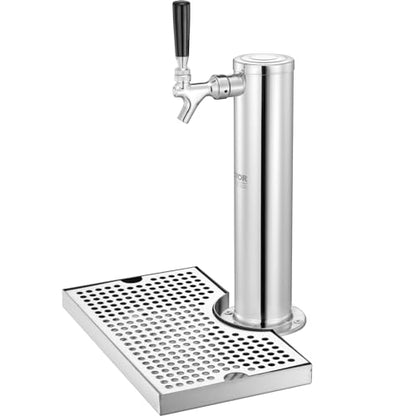 VEVOR Kegerator Tower Kit, Single Tap Beer Conversion Kit, Stainless Steel Keg Beer Tower Dispenser with Dual Gauge CGA320 Regulator & D-System Keg Coupler, Beer Drip Tray for Party Home - style: Single Tap