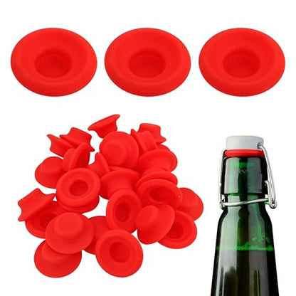 Swing Flip Top Bottle Cap Gasket Swing Top Bottle Seals Washers Beer Bottles Gasket Red Full Cover Design Silicone Rubber Reusable High Pressure 30 Pieces for Home Brew Beer Soda Bottles Sealing