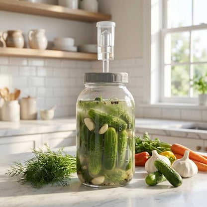 Operitacx Mason Jar Fermentation Kit, 64oz/1L Scale Marked Fermentation Jar with Lid, Airlocks, Wood Sign for Easy Fermenting & Storage
