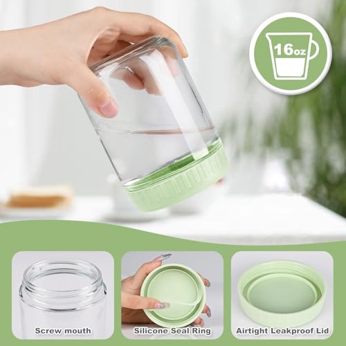 SHOWIN Overnight Oats Containers with Lids, 16oz Glass Jars with Lids 4 pcs, Candy, Wide Mouth Mason jars for Salad, Yogurt, Snacks, Meal Prep - color: Candy, size: 16oz-4pc