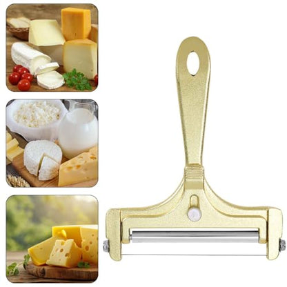 Gosknor 6pcs Cheese Slicer Kit, Stainless Steel Wire Cheese Cutter with 4 Extra Wires & Wrench Slicer Handheld Butter Cutter Food for Block Butter (Frosted Gold) - color: Frosted Gold