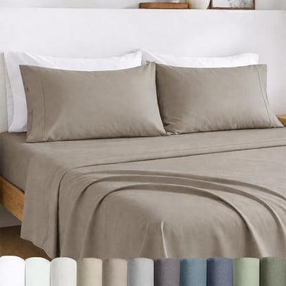 California Design Den Egyptian Percale Sheet Set Full - Certified 100% Egyptian Cotton, Lightweight Percale Cotton Sheets Full Size with Deep Pockets, Crisp & Durable Bedding Set - Mushroom Taupe - color: Mushroom Taupe, size: Full