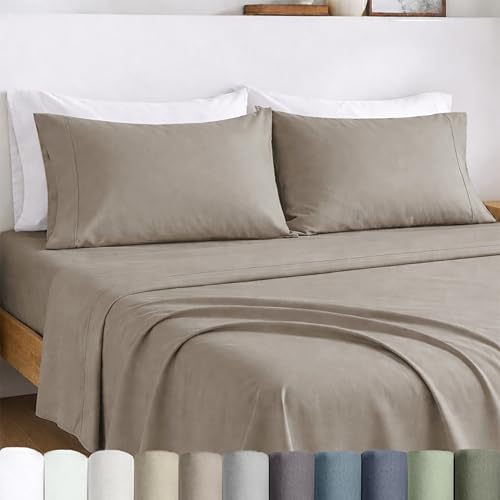 California Design Den Egyptian Percale Sheet Set Full - Certified 100% Egyptian Cotton, Lightweight Percale Cotton Sheets Full Size with Deep Pockets, Crisp & Durable Bedding Set - Mushroom Taupe - color: Mushroom Taupe, size: Full