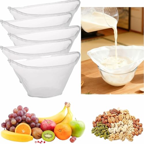 5PCS Cheese Cloth Bags for Straining, Bowl-shaped reusable nylon cheese cloth filter bag, fine mesh multi-purpose food filter bag, suitable for nut milk, juice, soy milk, dumpling fillings. (Large) - size: Large