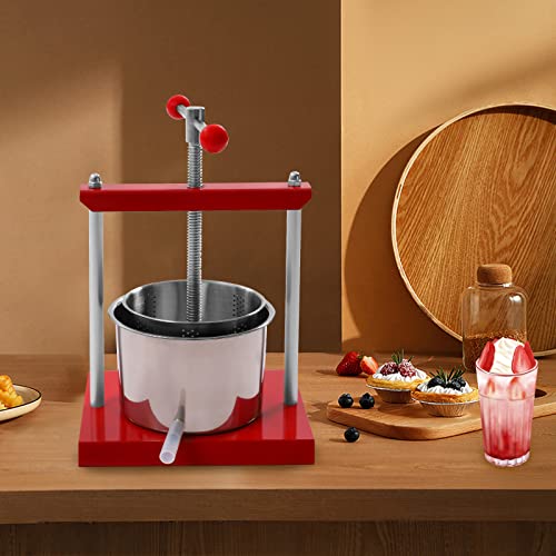Fruit Wine Manual Press 6L/1.6Gallon Stainless Steel Barrels Honey Presser with T-shaped Handle Fruit Press Making Equipment for Pressing Juice Vegetable Wine Cider - size: 6L/1.6Gallon with T-shaped