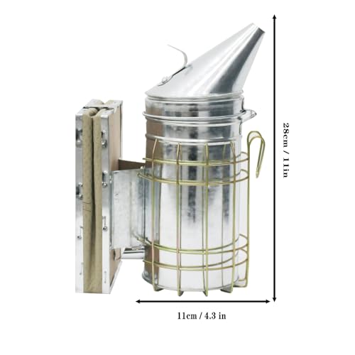 New Galvanised Bee Hive Smoker Stainless Steel/Heat Shield Beekeeping Equipment,Bee Smoker Stainless Steel Beehive Smoker with Heat Shield