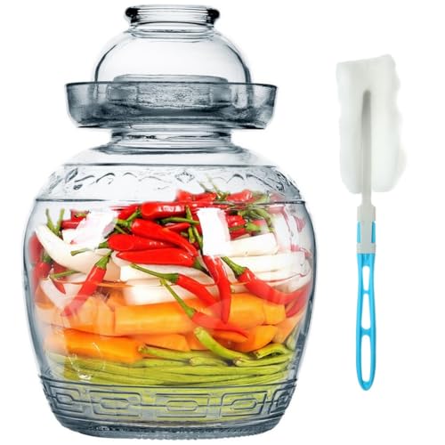 Large Capacity Glass Fermenting Jar, Sealed Pickle Container with Water Seal Airlock Lid, Traditional Chinese Fermentation Crock for Kimchi and Sauerkraut