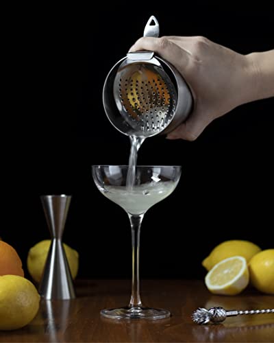 Piña Barware's The Bender - Stainless Steel Commercial Bent Handle Julep Style Cocktail Bar Strainer, Brushed Finish Commercial Bar Pack - color: Brushed Finish, 6 Strainer Bar Pack