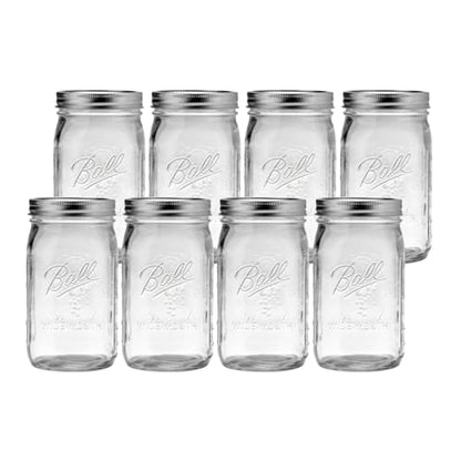 Ball Wide Mouth Quart 32oz. Glass Mason Jar with Lids and Bands, 8 Count - size: 32oz (8-pack)