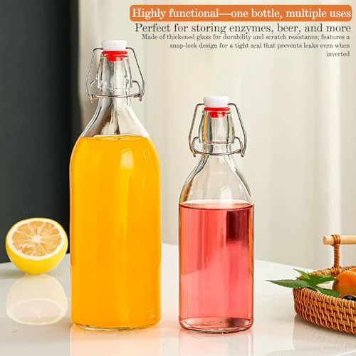 Flip Top Glass Bottle [Pack of 2] – Swing Brewing with Stopper for Beverages, Oil, Vinegar, Kombucha, Beer, Water, Soda, Kefir Airtight Lid & Leak Proof Cap Clear 2oz+8.5oz