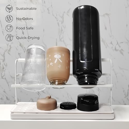 Selegna Diatomaceous Earth Bottle Drying Rack, Baby Bottle Drying Rack, Over Sink Instant Dry Small Dish Drying Rack & Bottle Dryer, Space Saving Narrow Two Tier Tower Water Bottle Drying Rack (White) - color: White