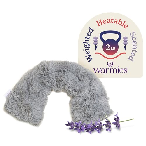 warmies Microwavable Neck & Shoulder Wrap - Heat & Cold Therapy Microwave Heating Pad - Lavender Scented Neck Warmer - Weighted Heat Pack for Pain Ease - 2 lb, 19 x 5 x 3 in, Curly Gray - color: Curly Gray