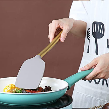 Berglander Non-stick Silicone Solid Turner, Titanium Gold Plating handle, Barbecue Spatula for Cooking, Dishwasher Safe, Easy to Clean - style: f. Solid Turner