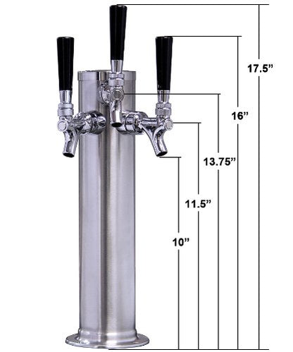 Kegco KC D4743TT-Brush Draft Beer Tower Brushed Triple Faucet, 3" Column, Stainless Steel - size: 3 Faucet