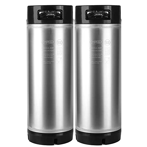 TMCRAFT New 5 Gallon Ball Lock Keg, Stainless Steel Beer Keg with Dual Rubber Handle for Home Brew- 2 Pack