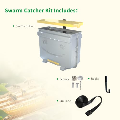 5-Frame Swarm Catcher Beehive Bee Colony Trap Hive Sliding Frame Design, Universal Compatibility with Langstroth Dadant UK, 48L Hive for Beekeepers (No Frames Included) | Light-weight - color: grey+yellow
