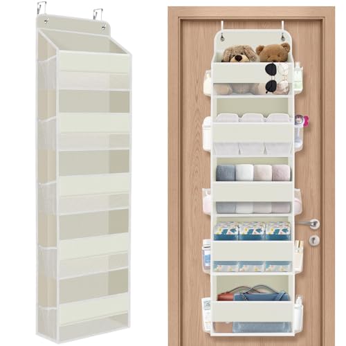 SpaceHacks 1 Pack Over The Door Organizer, Hanging Storage Organizer with Clear Window, 40lb Ultra Sturdy Large Capacity Room Organizer for Pantry Bathroom Nursery Closet Baby Essential (Beige) - color: Beige, size: 5-Tier