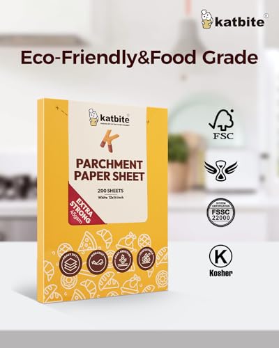 Katbite 200PCS 12x16 In Heavy Duty Flat Parchment Paper, Parchment Paper Sheets for Baking Cookies, Cooking, Frying, Air Fryer, Grilling Rack, Oven(12x16 Inch) [Extra Strong Series] - size: 12"x16"-200