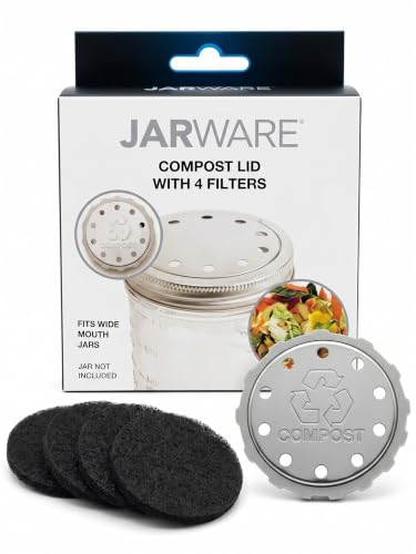 Jarware Mason Jar Lid, Stainless Steel Compost Lid For Wide Mouth Mason Jars, With 4 Charcoal Filters - size: Wide Mouth, style: Compost Lid